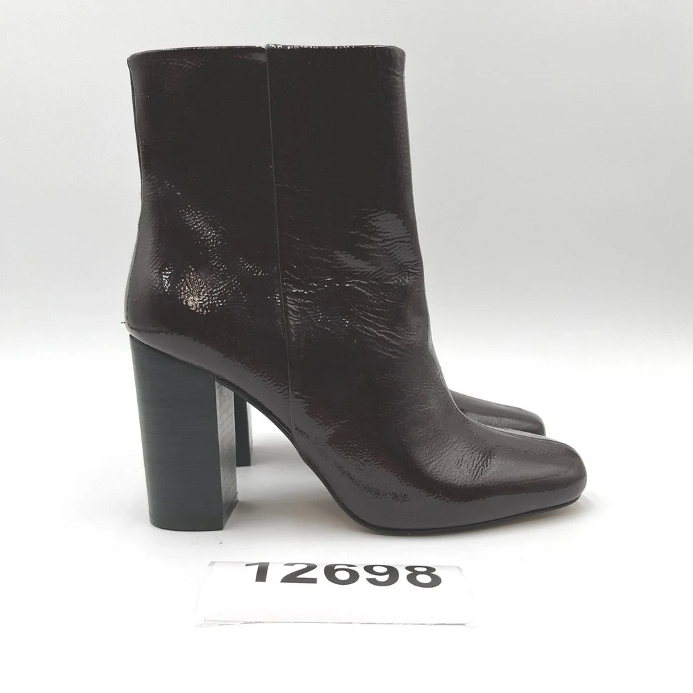 Vince Camuto Patent Leather Bootie Womens 9 Burgundy Excellent Block Heel Square
